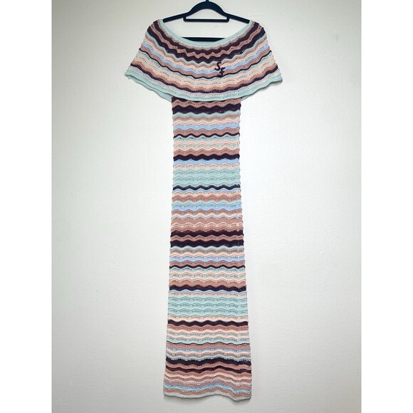 Susan Fang Wave Knit Off Shoulder Fitted Dress S Unlined NEW - Picture 2 of 7